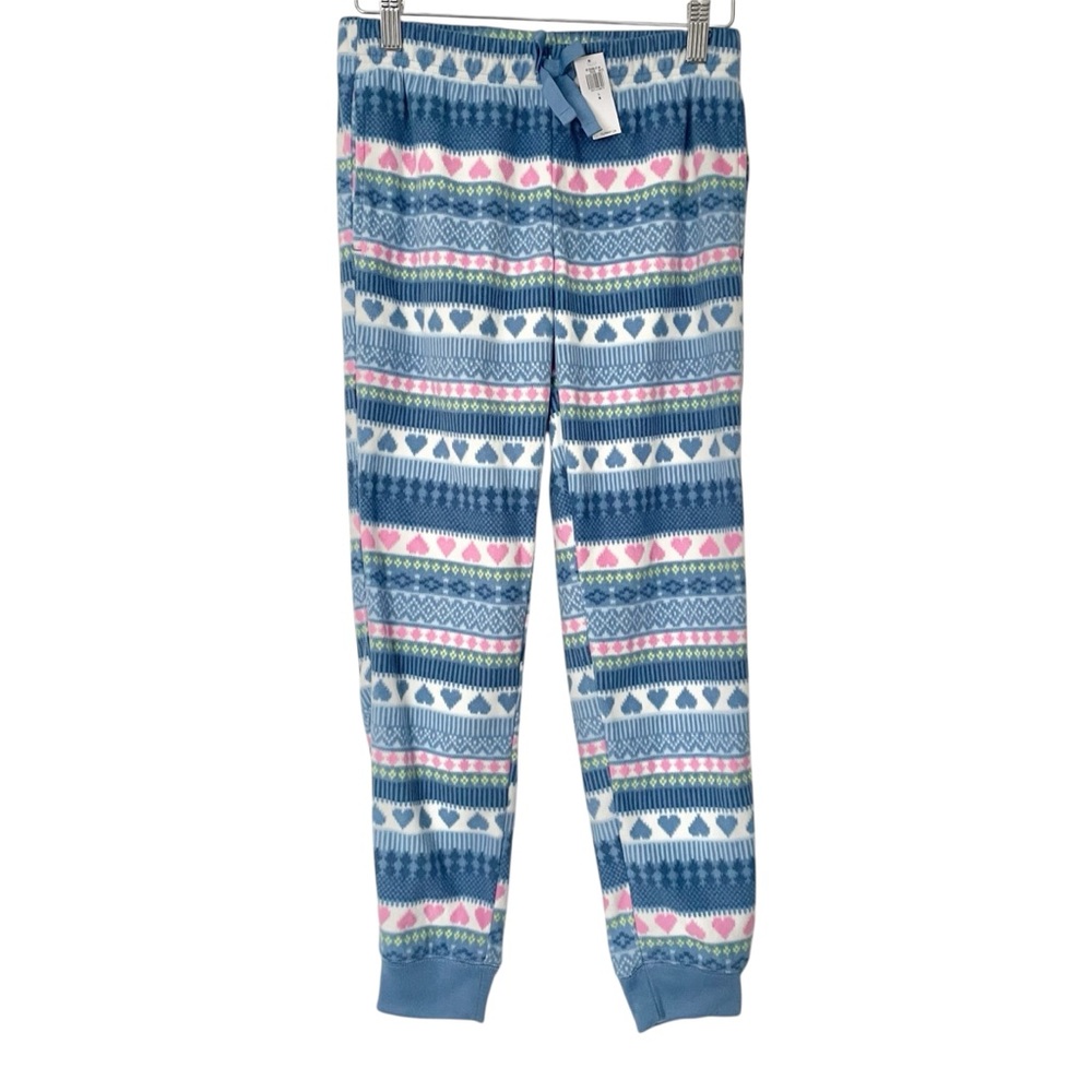 Old Navy Girls L 10-12 Fair Isle Heart Pajama Panrs Cozy Lounge Fleece NWT